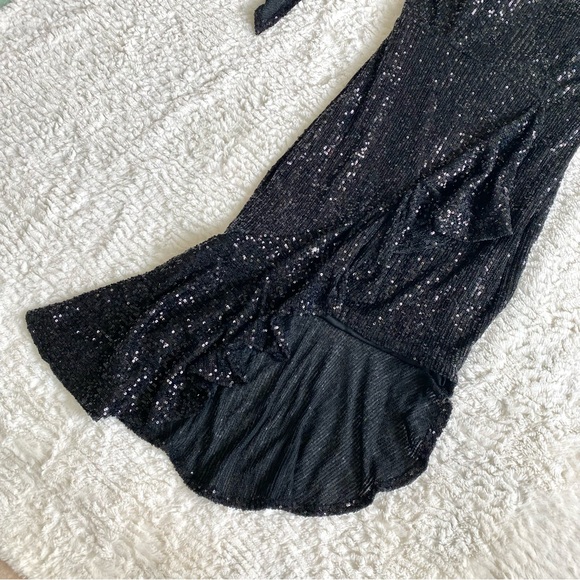 Dalia Macphee Sequin Asymmetrical Ruffle Mini Dress M Witchy Vampire Halloween - Picture 3 of 13